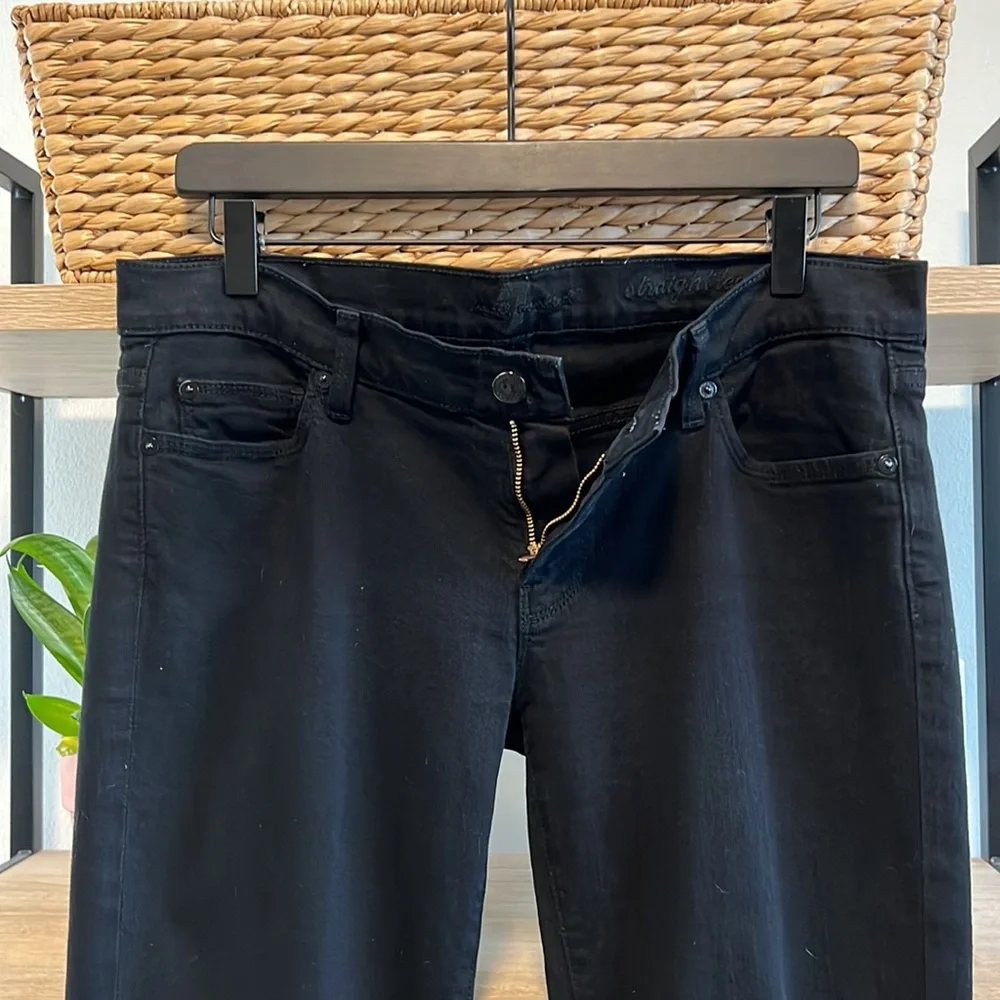 7 For All Mankind Mid-Rise Black Straight Leg Jeans, 30 - Picture 9 of 11